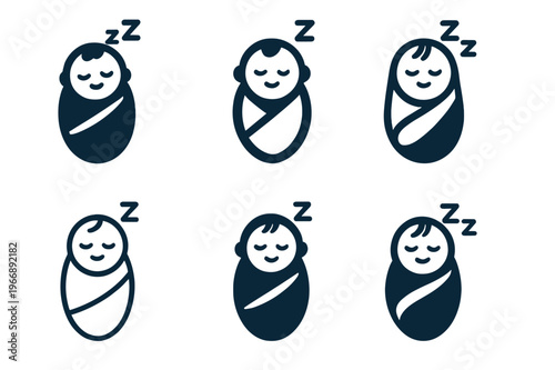 Peaceful Nap Logos. Peaceful nap. Set Logo of Peaceful nap: baby swaddled with z?s. harmonious logo variations of the same emblematic concept, each with