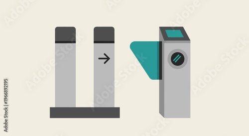 Modern Subway Turnstile and Ticket Gate Icon Illustration