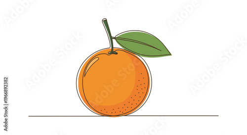Minimalist One Line Drawing of Fresh Orange Fruit with Leaf Vector Illustration Design Element