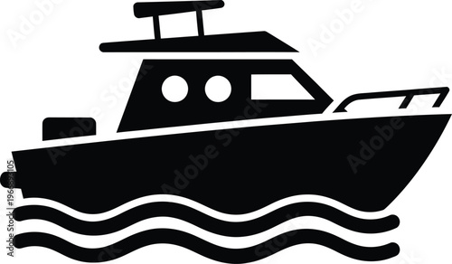 Black silhouette of a yacht sailing on wavy sea.