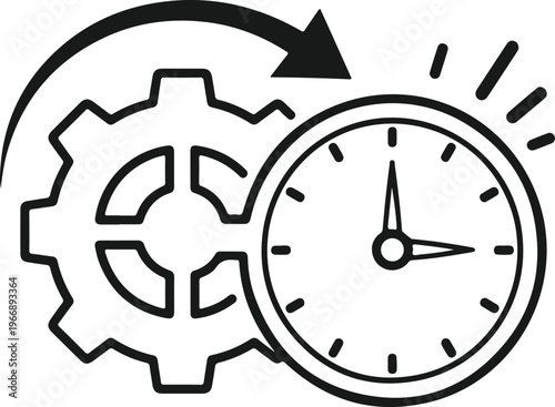 Efficient time management icon, featuring a gear and a clock with a circular arrow, symbolizing productivity and speed