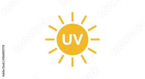 Flat design illustration of a UV sun symbol on a white background