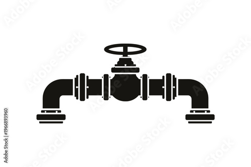 Industrial pipe valve icon with fittings and handwheel
