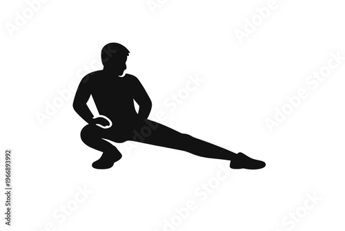 Silhouette of male stretching in lunge position on white background