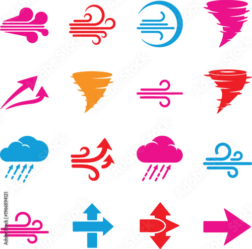 Weather icons set diverse atmospheric conditions represented in colorful graphics