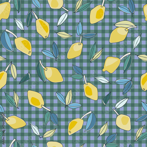 Seamless pattern with hand drawn lemons for textile, home decor, branding, visual communication, content, social media background, posters in Mediterranean sun-washed style