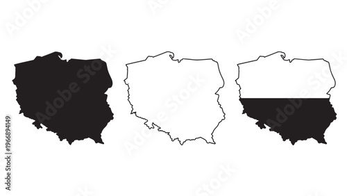 Poland map silhouettes in three styles