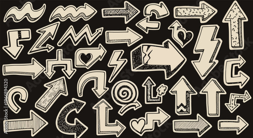 Hand-Drawn Doodle Arrows Set Pointing Direction in Vintage Sketchbook Style for Creative Marketing and Web Design