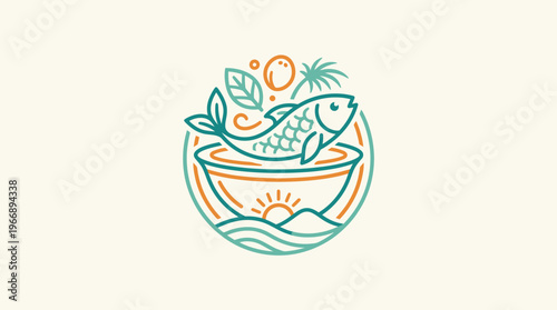 Seafood Soup Logo with Tropical Elements