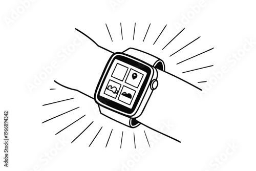 Smartwatch on a wrist displaying app icons.
