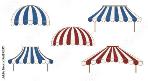 Striped Storefront Awnings Set Isolated for Shop Cafe or Market Stall Branding Design