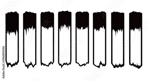 Black Vertical Distressed Brush Strokes Set on White Background for Edgy Graphic Design and Grunge Branding