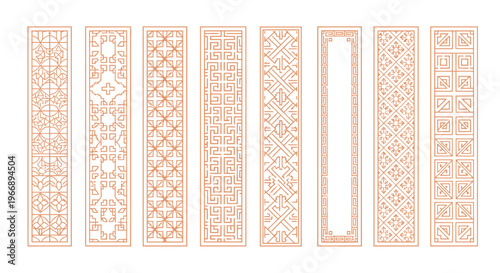 Fotografie Traditional Chinese Lattice Border Set Decorating Vertical Panels for Asian Cult
