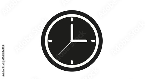 Simple black and white illustration of a clock on a plain background