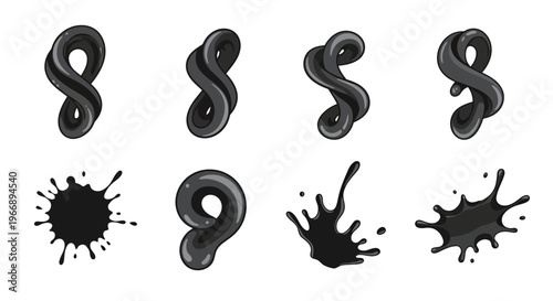 Black Oil Swirls and Splashes Vector Set for Petroleum and Industrial Branding