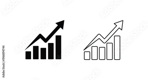 a black and a white icon of a bar graph with an upward trend arrow Vector
