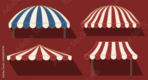 Striped Shop Awnings Collection in Various Shapes for Storefronts and Cafes, Retail Business Marketing Design