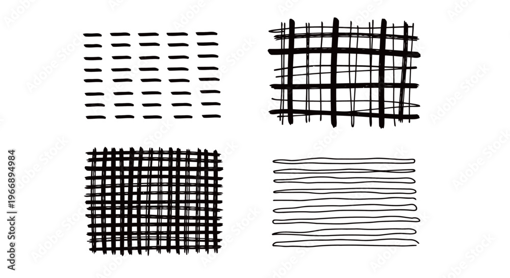 Fototapeta premium Set of Hand Drawn Ink Textures and Hatching Patterns on White Background for Minimalist Graphic Design