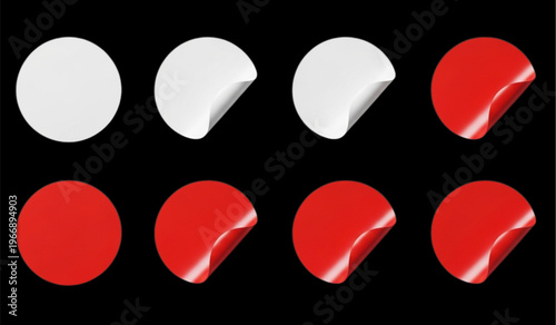 Blank white and red round sticker peeling off with adhesive effect