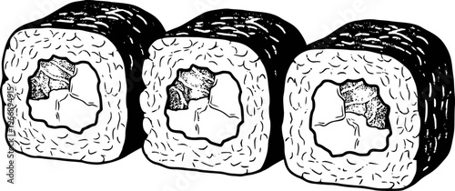 Black and white of maki sushi rolls a white background food japanese