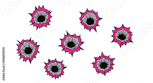 Stylized Comic Bullet Holes on White Background for Action and Street Art Graphic Design Concepts