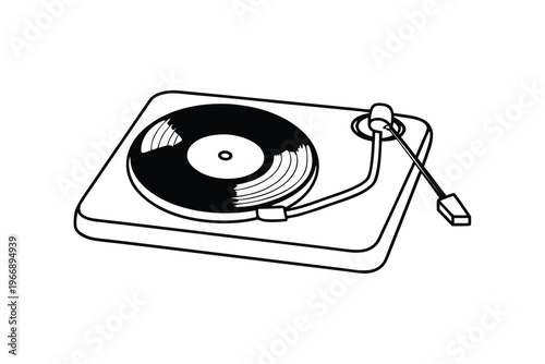 Vintage Turntable Playing Vinyl Record.