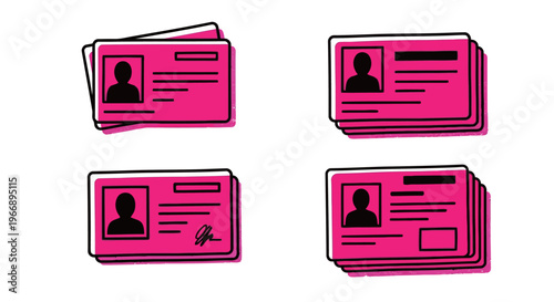 Pink Identity Card Illustration Set for Corporate Membership, Employee ID, and Security Access Concepts