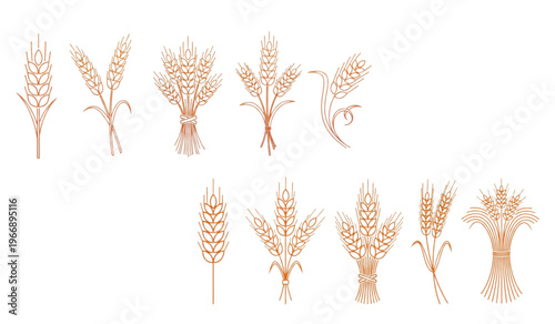 Collection of stylized wheat sheaf illustrations in warm orange outline on white