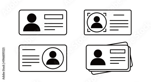 ID Card Icon Set for Personal Identification and Verification Security Systems Minimalist Corporate Design