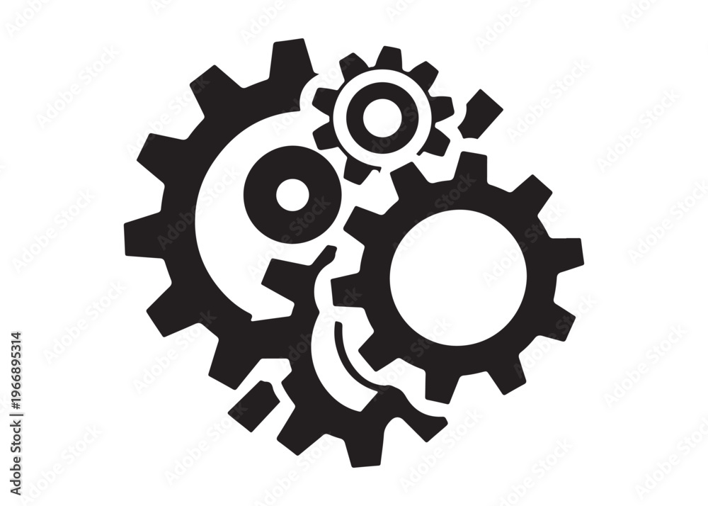 Fototapeta premium mechanism gears logo silhouette vector, mechanical cogs logo silhouette vector illustration, mechanical engineering gear logo, settings and configuration gears logo silhouette design 