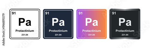 Protactinium Pa 91 Periodic Table Element Tile. Vector Illustration, Minimalist Design, Isolated on Background, UI Icon Style, Modern Chemistry Graphics.