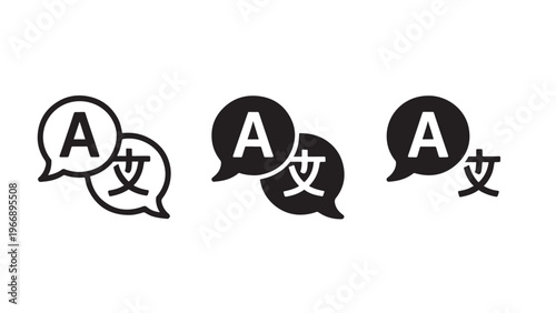 Speech bubbles with multilingual translation icons