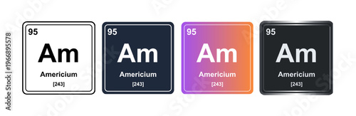 Americium Am 95 Periodic Table Element Tile. Vector Illustration, Minimalist Design, Isolated on Background, UI Icon Style, Modern Chemistry Graphics.