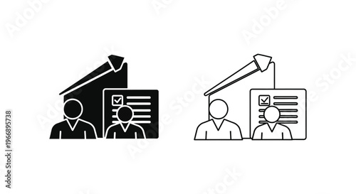 black and white icons of people verifying identification Vector