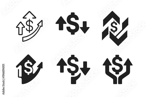 Inflation-Deflation Icon Set. Inflation and deflation. Icon set. Set Logo of Inflation and deflation: rising and falling arrow graph. harmonious logo