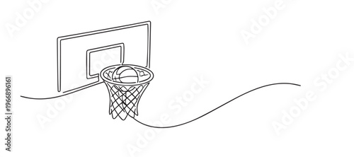 single line basketball hoop.continuous line drawing of ball entering basket on backboard.sport scoring concept.one line vector illustration.