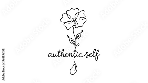 Seed Labeled “Authentic Self” Growing Into Unique Flower, Bloom As You Are, Single Line Art