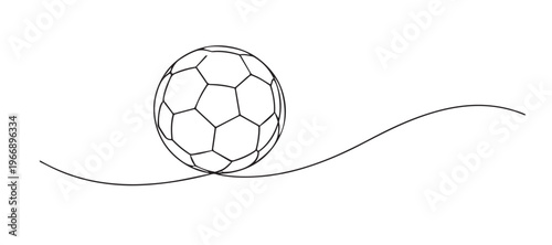 single line soccer ball.continuous line drawing of football ball with classic pattern.sport equipment concept.one line vector illustration.