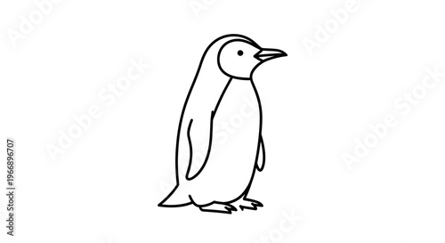 A simple black and white line drawing of a standing penguin in profile, depicting the bird in a minimalist style.