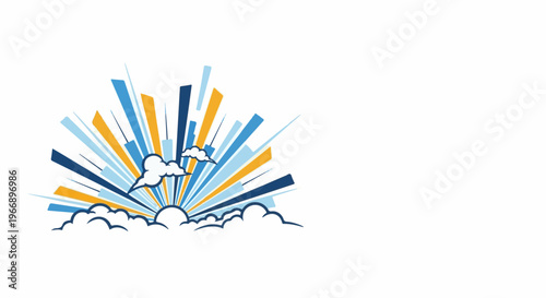 Abstract sunburst with clouds in blues and yellow