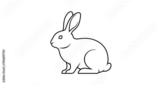 A simple black and white outline drawing of a rabbit in profile.