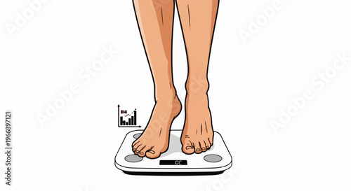 Feet on a scale with a BMI graph shown on the side