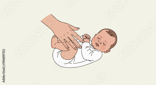 Gentle hand caressing a sleeping infant