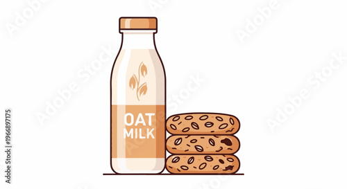 Illustration of oat milk bottle and stack of oat cookies