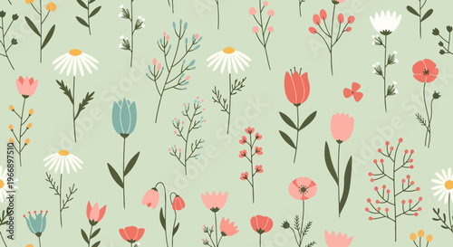 Photos Hand painted botanical illustration featuring pink blue and yellow blossoms arra