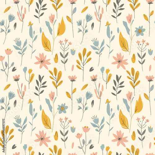 Minimal floral illustration with simple stems and soft pastel petals