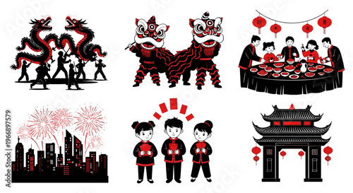 Chinese New Year Celebration Icons and Symbols.