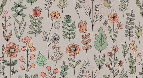 Charming floral repeat with hand painted watercolor flowers and soft palette