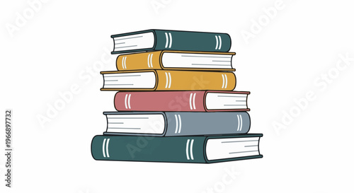 Stack of hardcover books in various colors against a white background