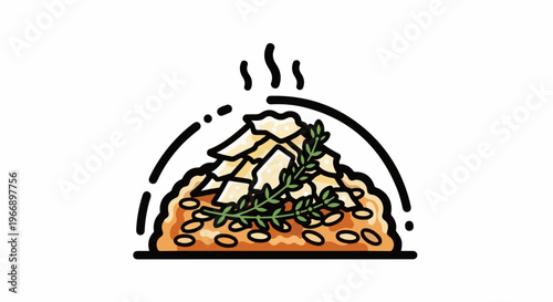 Steaming heap of textured food with herb garnish